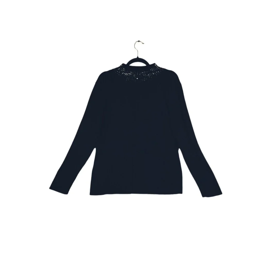 Black Knit Sweater Woman's L Long Sleeve Mock Zip Turtleneck Black Ckassic Minim